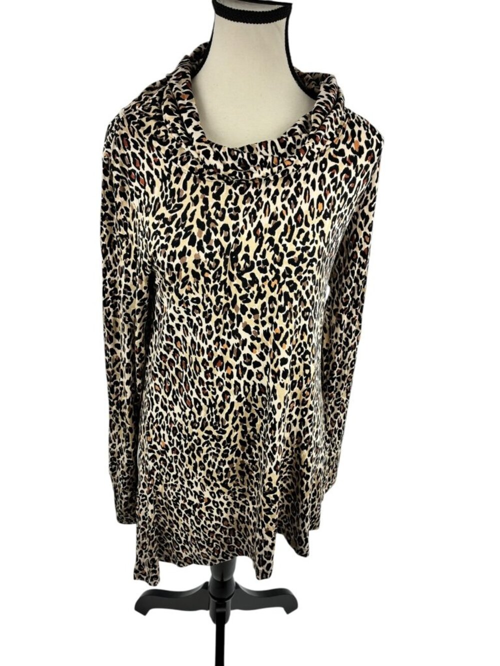 Cuddl Duds Womens M Leopard Print Cowl Neck Softwear Stretch Tunic Top Shirt